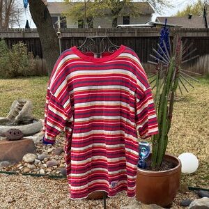 Red Multicolor Striped Tee